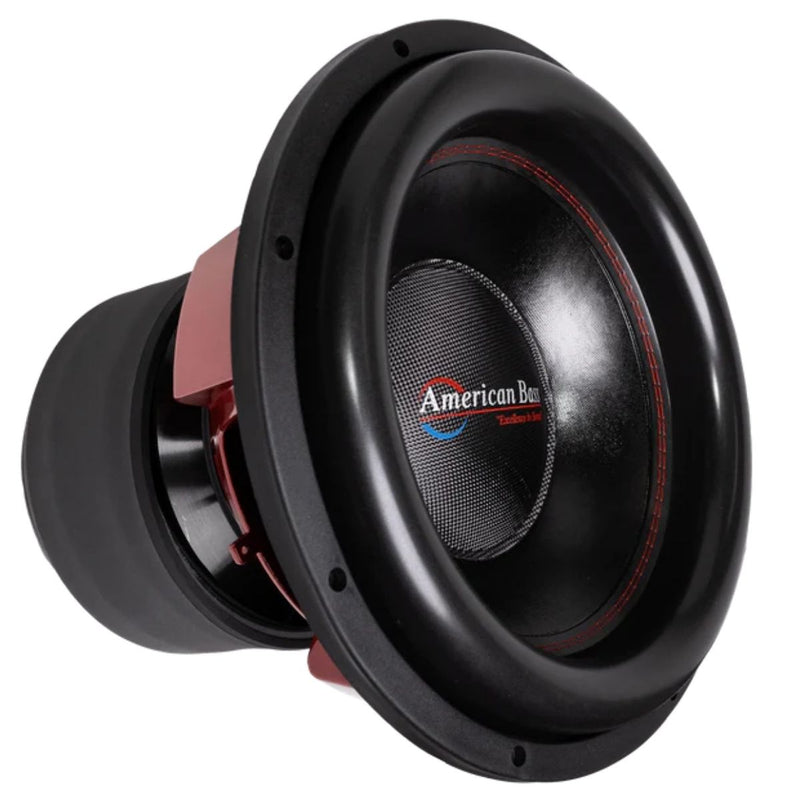 American Bass Hurricane 15" subwoofer with 3000W RMS, dual 1-ohm voice coils, 3" coil, 25mm Xmax for extreme deep bass and SPL output. Subwoofer Side View