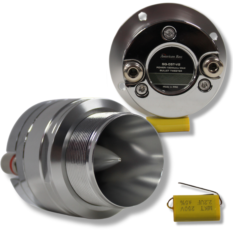 American Bass SQ-05T 1 Inch Titanium Bullet Tweeters Pair front and back view of pair.