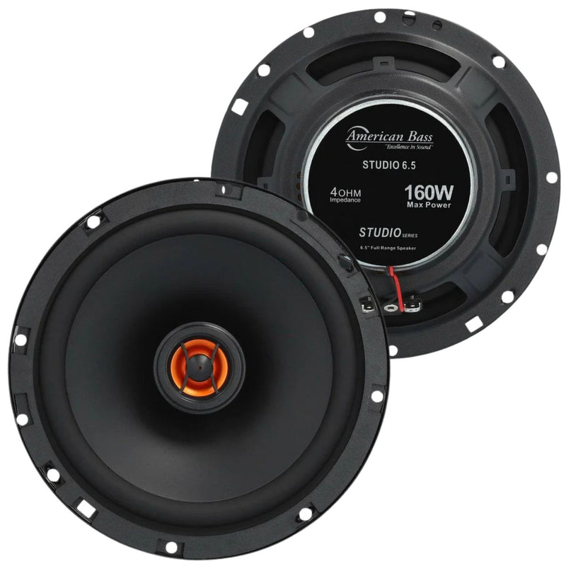 American Bass STUDIO6.5 6.5” Coaxial Speakers 80W RMS Pair front and back iew