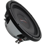 Front side view of: American Bass Titanium 1244 12-inch shallow-mount subwoofer delivers 600W RMS power, dual 4 ohm voice coils, slim 4.45-inch depth, and deep bass for tight installs.