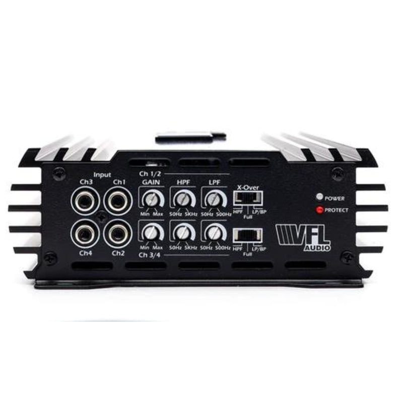 American Bass VFL HYBRID-150.4 4-Channel Amplifier 150W outputs and controls side view