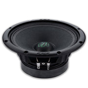 Angled view of the MM-60 V2 midrange speaker showing its cloth surround and ferrite magnet structure