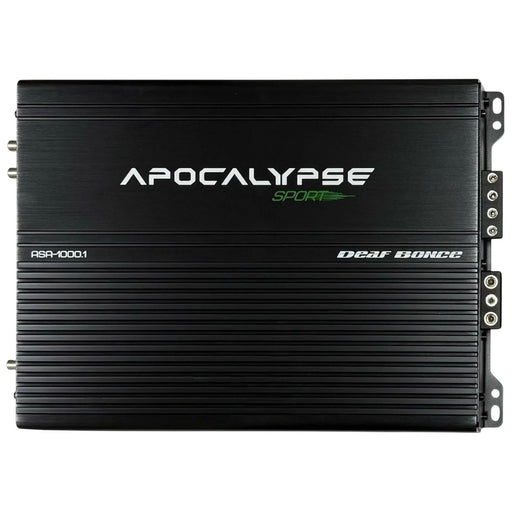 Power your system with the Apocalypse ASA-1000.1. 1000W RMS, Class D efficiency, and clean precision bass in a compact design.  Amplifier Front Facing View