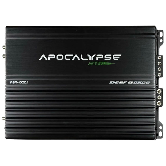 Power your system with the Apocalypse ASA-1000.1. 1000W RMS, Class D efficiency, and clean precision bass in a compact design.  Amplifier Front Facing View