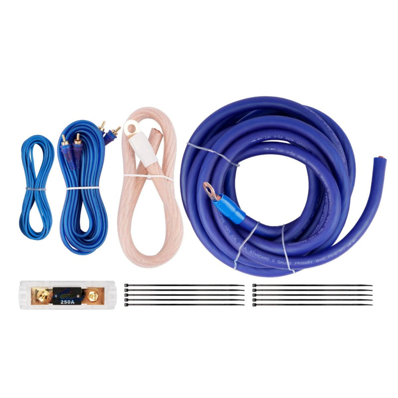Power your amplifier with the Audiopipe PKV-3000CPR 0 Gauge Oxygen Free Copper Wiring Kit. Complete OFC amp install kit for systems up to 3000W. Full Pack Image
