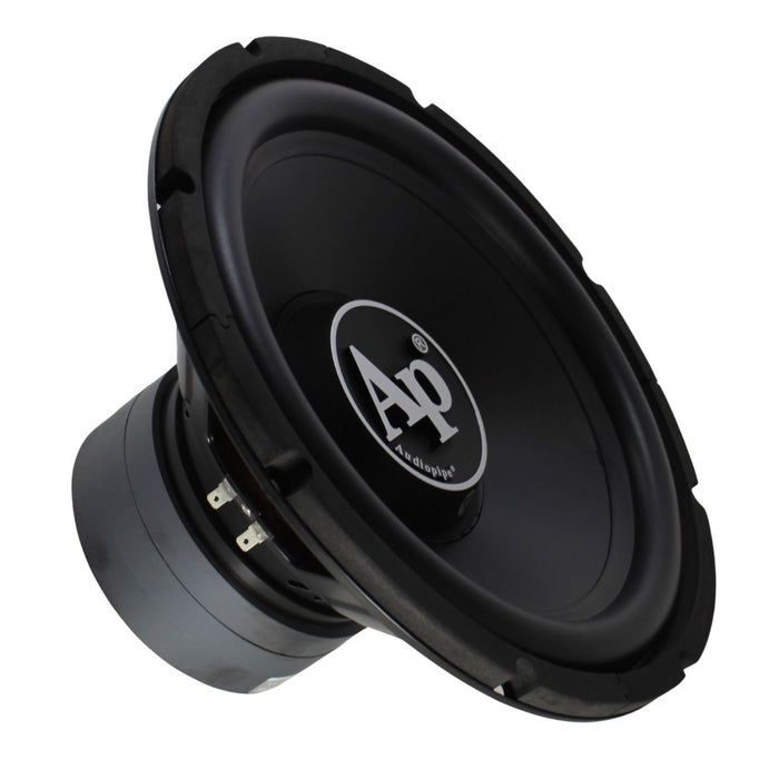 Front view of the Audiopipe 12-inch subwoofer with durable polypropylene cone and foam surround.