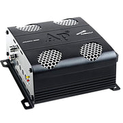 Compact Audiopipe APMOX-1500 800W Class D Monoblock Amplifier. Full range, waterproof-ready, with bass boost and remote control. Front Angled Amplifier View