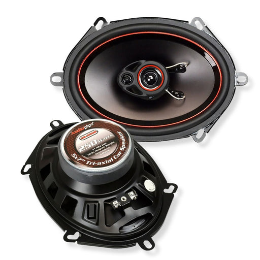 Shop Audiopipe CSL-5703R 5x7" tri-axial car speakers with 250W max power, 4-ohm impedance and clear 3-way sound. Sold as a pair.  Speakers Front & Back view