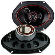 Upgrade your car audio with Audiopipe CSL-6803R 6x8 3-way speakers featuring 300W max power, 4-ohm impedance and a wide frequency range.  Speakers front & back view.