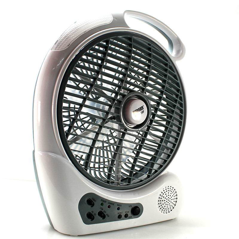 Front view of the Audiopipe EL8210F 10-inch fan showing protective grill and fan blades.