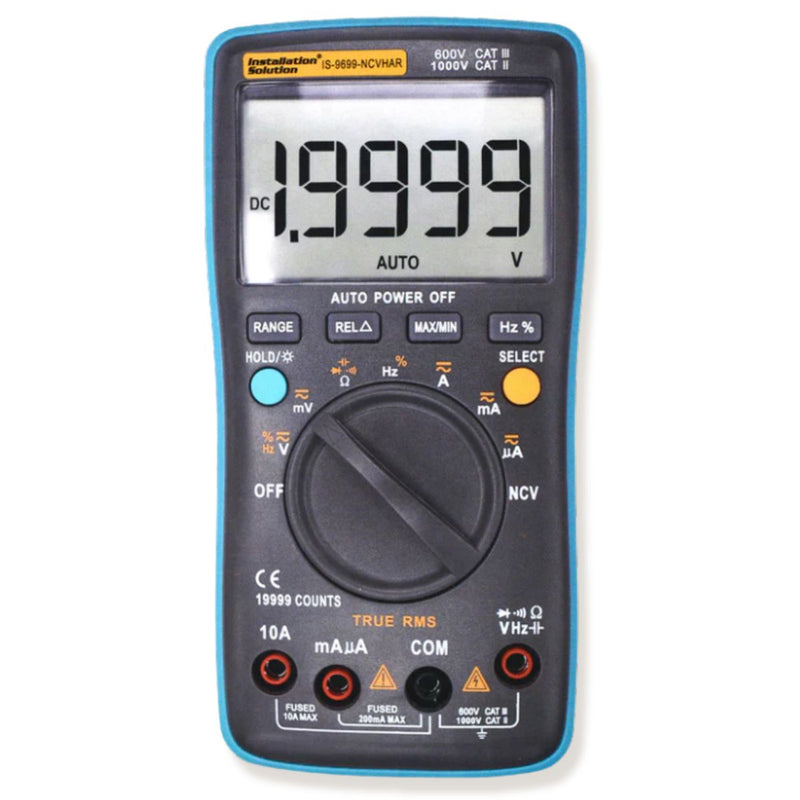 View of lit up Audiopipe Non-Contact Voltage Digital Multimeter | True RMS front