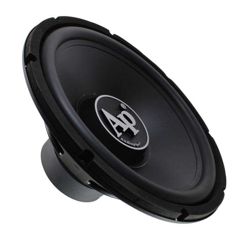 Front view of Audiopipe TS-PP2-15 15" subwoofer showing cone, dust cap, and rubber surround.