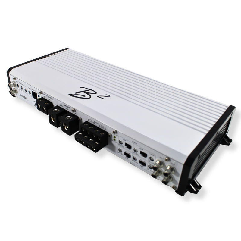 side view showing inputs outputs and controls of B2 Audio RAGE 5-Channel 1.6K | 1600W 4-Ohm Class D Amplifier