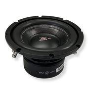 B2 Audio RAVE8-D4 8" subwoofer with 500W power, dual 4-ohm voice coils, 2" voice coil, and 85.3 dB sensitivity for everyday car audio builds. Subwoofer Side Angle View