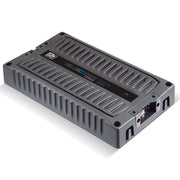 View of Banda ELECTRA Line Aluminum Brazilian 12K Watt 1-Ohm Monoblock Bass Amplifier top right side angle view.