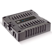 View of Banda ICE X Line Aluminum Brazilian 800 Watt 2-Ohm Full Range Monoblock Amplifier from top side angle shows left side ports as well.