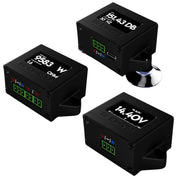 Front view of the Basshead Garage BHG-TRIFECTA combo meter displaying watt, volt, and SPL readings on the digital screen