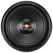 Experience deep, clean bass with the Cadence CVX10D4 10" subwoofer, 300W RMS, 600W peak, dual 4-ohm voice coils, and high-quality build. Front Subwoofer View