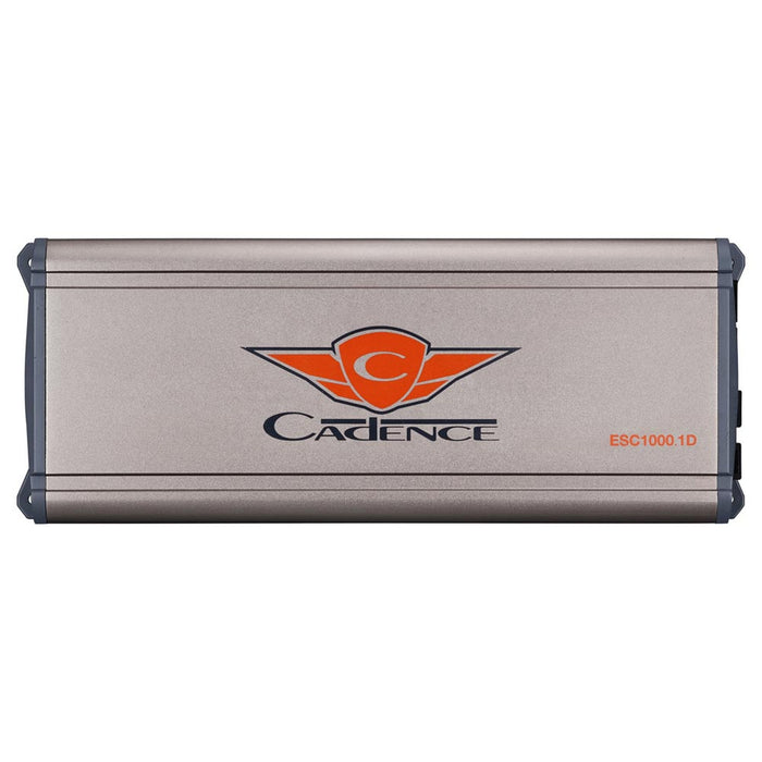 Unleash 1000W RMS of clean bass power with the Cadence ESC1000.1D Monoblock Amplifier. Compact, efficient, and built for high-performance sound  Amplifier Front Facing VIew