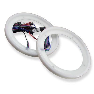 Add RGB lighting to your system with the DD Audio 6.5" LED speaker light ring. 90° wrap design for brighter glow. Easy 12V install and remote control. LED Ring Pair Image