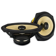 View of front and side profile of pair of DS18 DXQ6.9CX | 6x9" 2-Way Coaxial Speaker Pair for SQ Car Audio