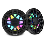 DS18 NXL-IQ7.7/BK 7.7” marine coaxial speaker pair with bullet tweeters, digital LED lighting, white deck LED, 175W RMS, 96dB, IP65 rated. Black Speaker Pair Front View