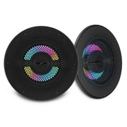 DS18 NXL-LXY6 6.5” marine coaxial speaker pair with 150W RMS power, IP65 rating, floating bullet tweeter, digital LED ring, and flush magnetic grille. Speakers Front View
