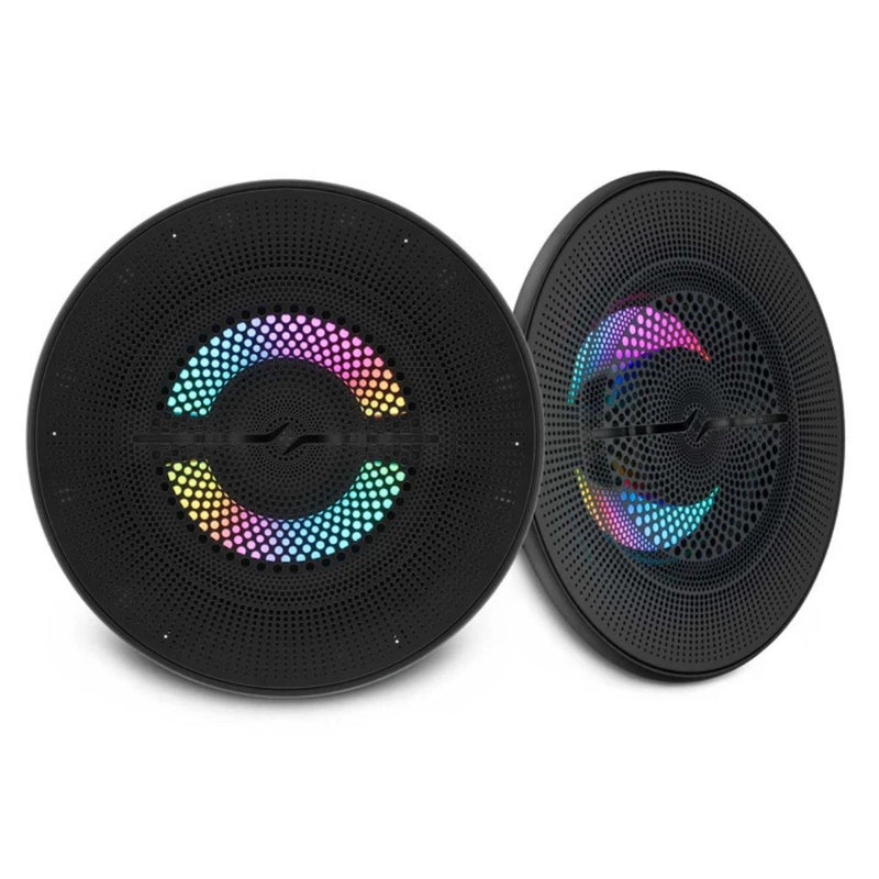 DS18 NXL-LXY6 6.5” marine coaxial speaker pair with 150W RMS power, IP65 rating, floating bullet tweeter, digital LED ring, and flush magnetic grille. Speakers Front View