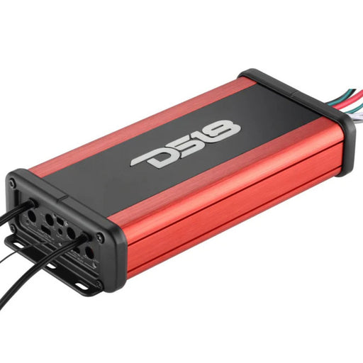 DS18 NXL-N4BT ultra-compact waterproof 4 channel amplifier with Bluetooth 5.1, ideal for marine and powersports systems. Amplifier side view
