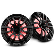 Pair of 10" DS18 NXL-10 marine speakers with 1800W max, RGB LEDs, Y35 ferrite & neodymium magnets, 98dB sensitivity, and 4 Ohm power. Pair of Speakers
