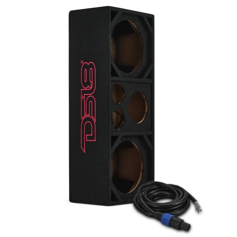 Dual 10, dual 4, and 2 inch driver ported voceteo enclosure with Speakon terminal and OFC cable, built for loud and clear mids and highs in any custom audio build. Enclosure Side View