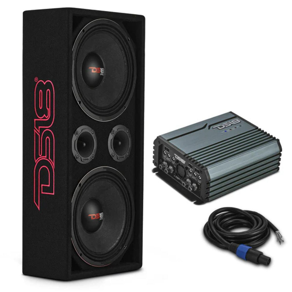 Dual 10 inch Voceteo Enclosure with Tweeters and Amp VOC10LD PK