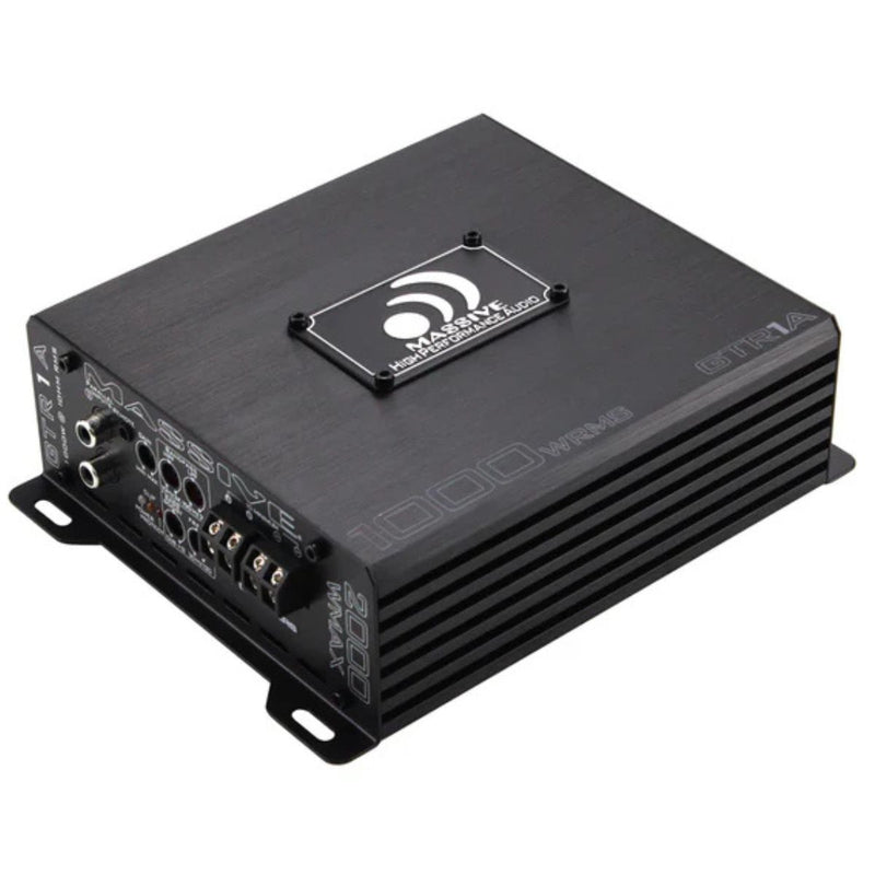 GTR1A 1060W RMS 1-Ohm Monoblock Amplifier for GTR Series Massive Audio View of front and left side. 