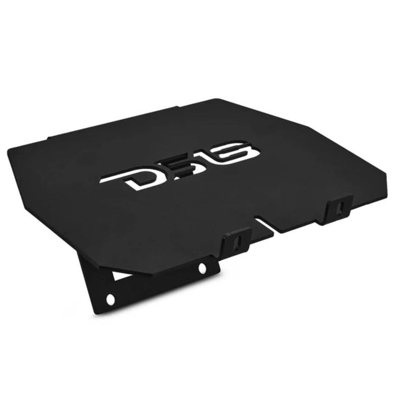 DS18 amplifier rack for Harley Road Glide 2014-2023. OEM bolt-on fit, heavy-duty metal, vibration resistant, clean wiring access. Angle view of product
