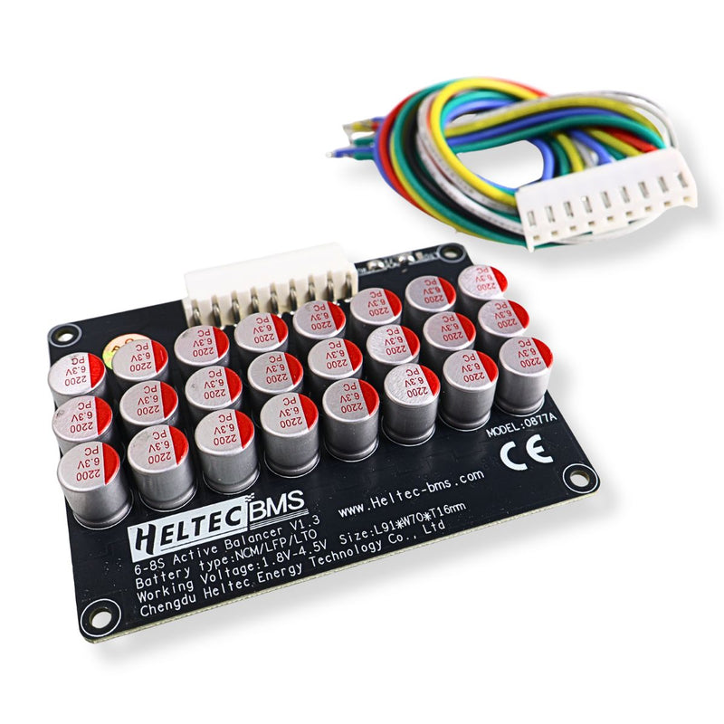 Heltec BMS 0877A 6S-8S active battery balancer with up to 5.5A balancing current. Supports LFP, LTO and NCM battery packs with 5mV accuracy. 
