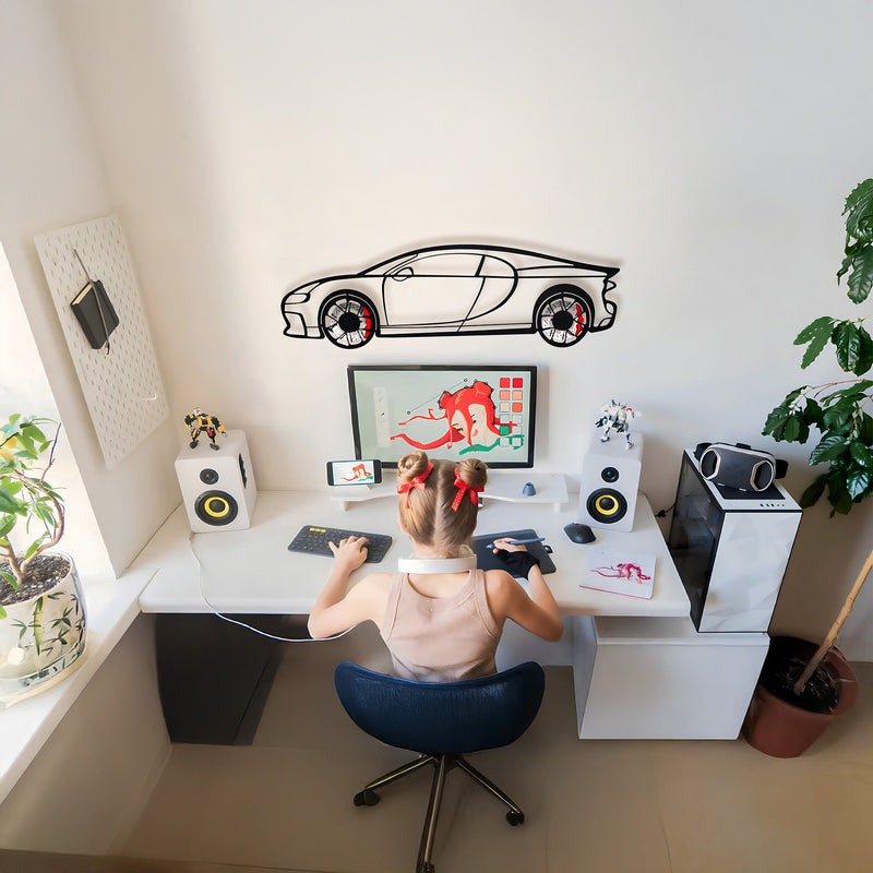Bugatti Wall Art – Luxury Steel Silhouette with Spinning Wheels-KAFMEKA018