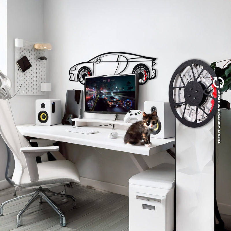 Bugatti Wall Art – Luxury Steel Silhouette with Spinning Wheels-KAFMEKA018