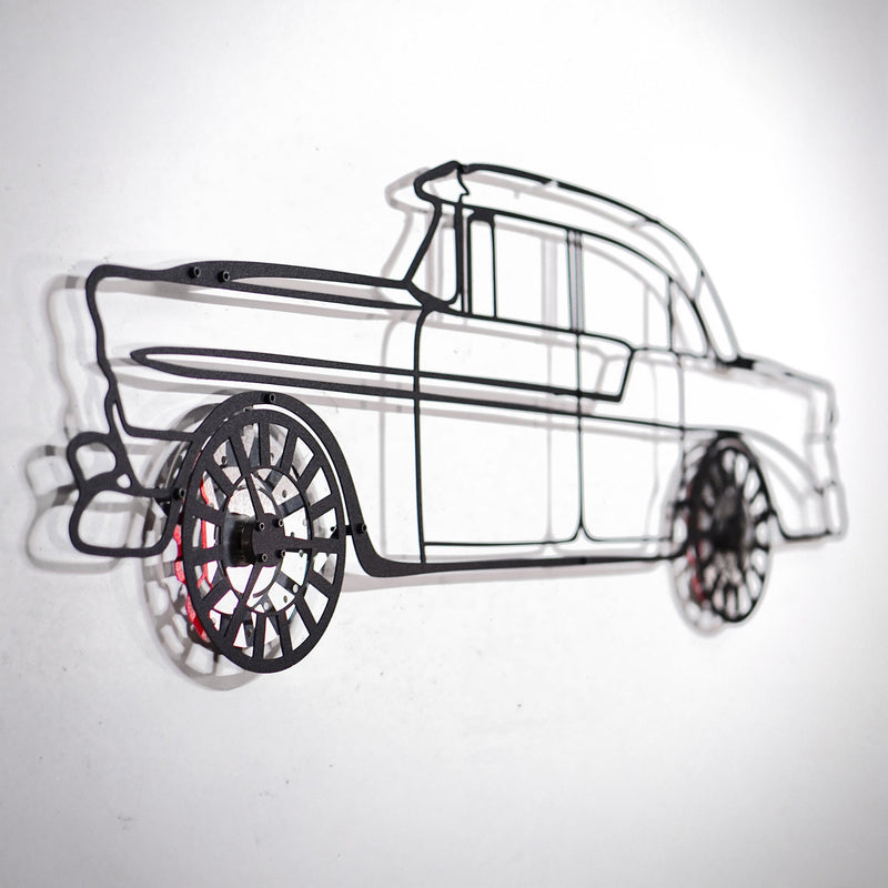 1956 Chevrolet Bel Air Wall Art – Classic Steel Silhouette with Spinning Wheels-KAFMEKA020