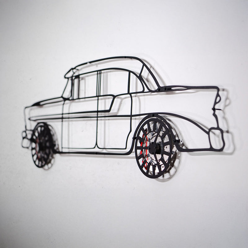 1956 Chevrolet Bel Air Wall Art – Classic Steel Silhouette with Spinning Wheels-KAFMEKA020