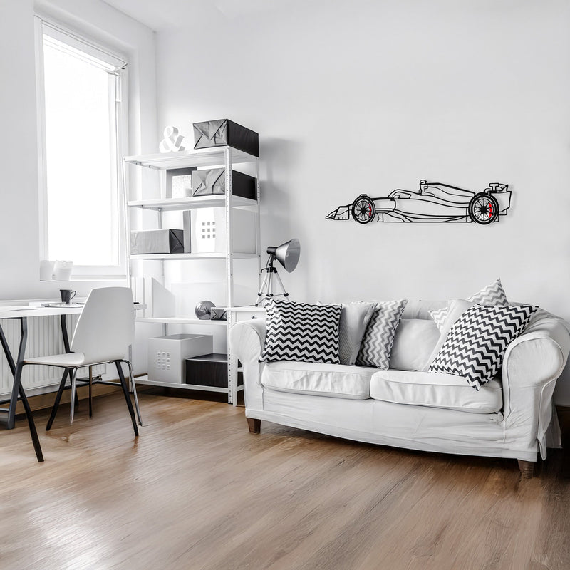 Formula 1 Wall Art – Steel Silhouette Racing Car with Spinning Wheels-KAFMEKA023