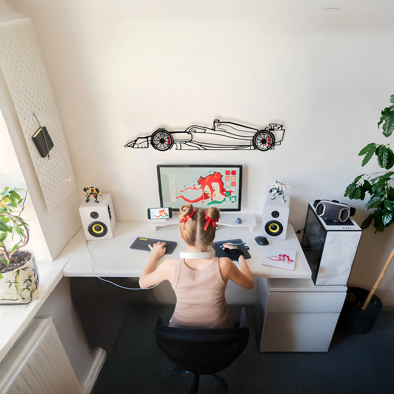 Formula 1 Wall Art – Steel Silhouette Racing Car with Spinning Wheels-KAFMEKA023