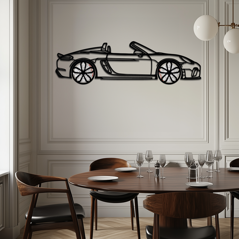 Porsche 718 Spyder Metal Wall Art – Rotating Wheel Car Silhouette Decor for Garage & Gifts,KAFMEKA054