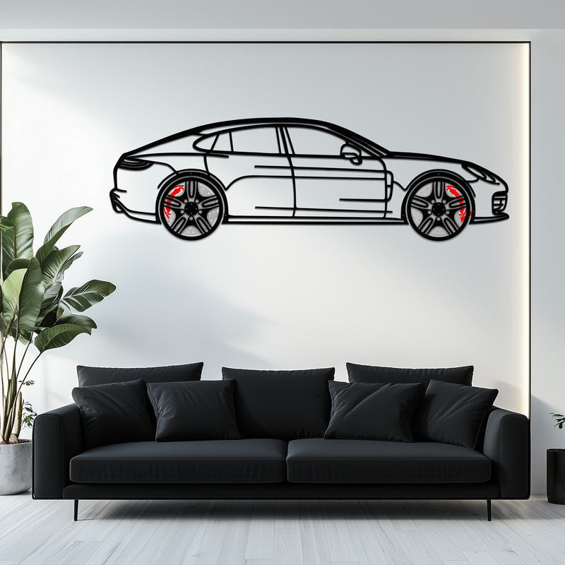 Porsche Panamera GTS 2023 Metal Wall Art – Luxury Sport Sedan Silhouette with Rotating Wheels-KAFMEKA066