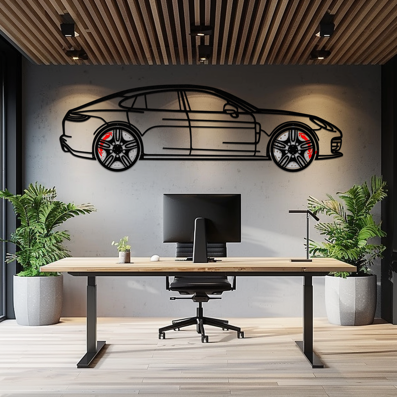 Porsche Panamera GTS 2023 Metal Wall Art – Luxury Sport Sedan Silhouette with Rotating Wheels-KAFMEKA066