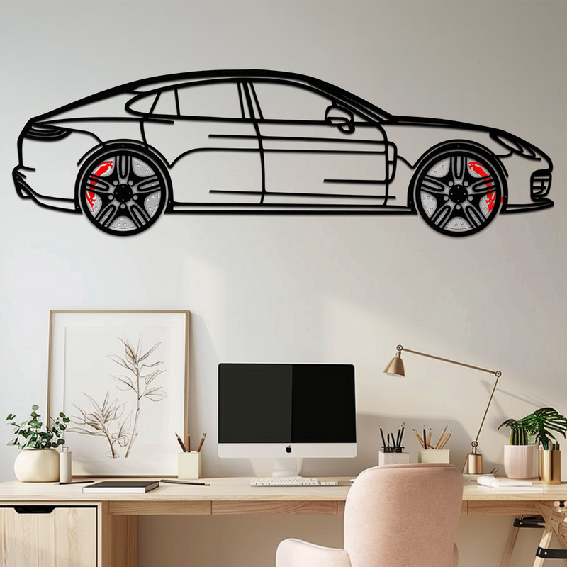 Porsche Panamera GTS 2023 Metal Wall Art – Luxury Sport Sedan Silhouette with Rotating Wheels-KAFMEKA066
