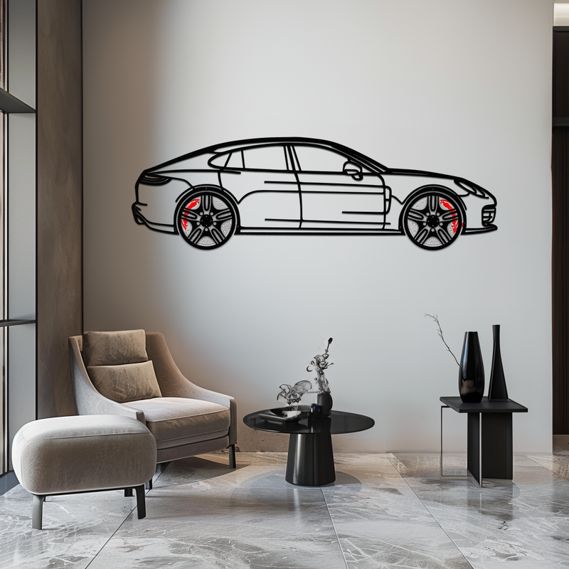 Porsche Panamera GTS 2023 Metal Wall Art – Luxury Sport Sedan Silhouette with Rotating Wheels-KAFMEKA066