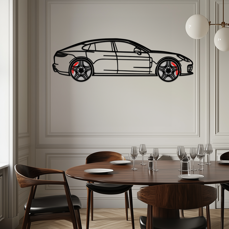 Porsche Panamera GTS 2023 Metal Wall Art – Luxury Sport Sedan Silhouette with Rotating Wheels-KAFMEKA066