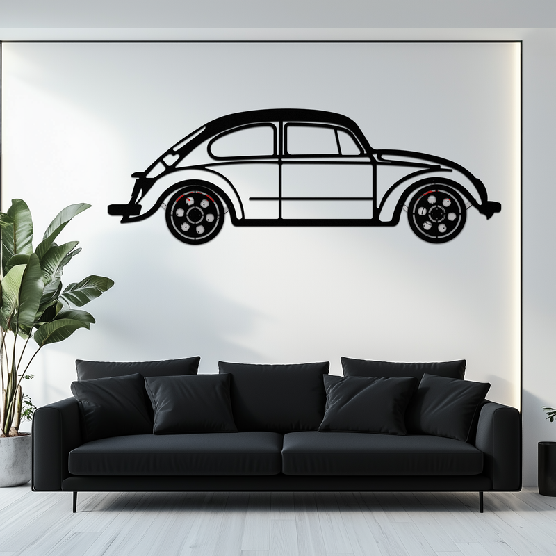 Volkswagen Beetle “Tosbiq” Metal Wall Art – Classic Bug Silhouette with Rotating Wheels-KAFMEKA068