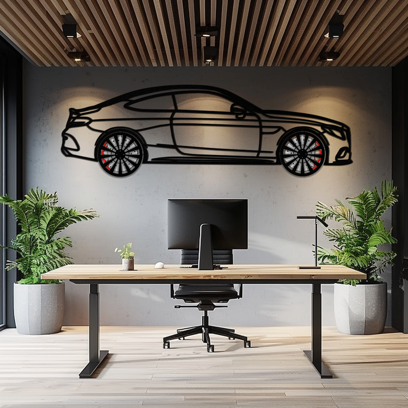 Mercedes C300 Coupe Metal Wall Art – Rotating Wheels Edition – Luxury Car Silhouette Decor for Home, Office & Garage - KAFMEKA074