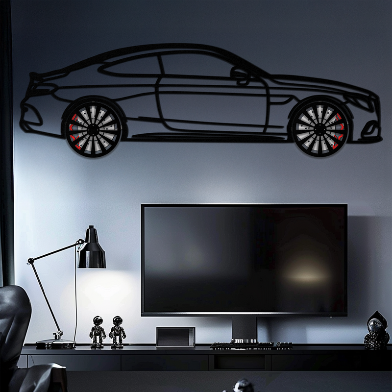 Mercedes C300 Coupe Metal Wall Art – Rotating Wheels Edition – Luxury Car Silhouette Decor for Home, Office & Garage - KAFMEKA074